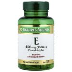 Vitamina E, DL-alfa-acetato de tocoferilo puro, 450 mg (1000 UI) (60 cápsulas blandas de liberación rápida)