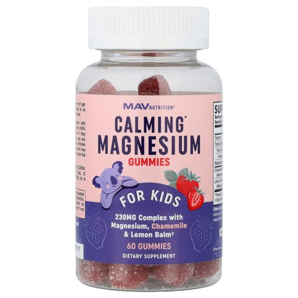 Gomitas calmantes de magnesio, Para niños, Fresa deliciosa (60 gomitas)